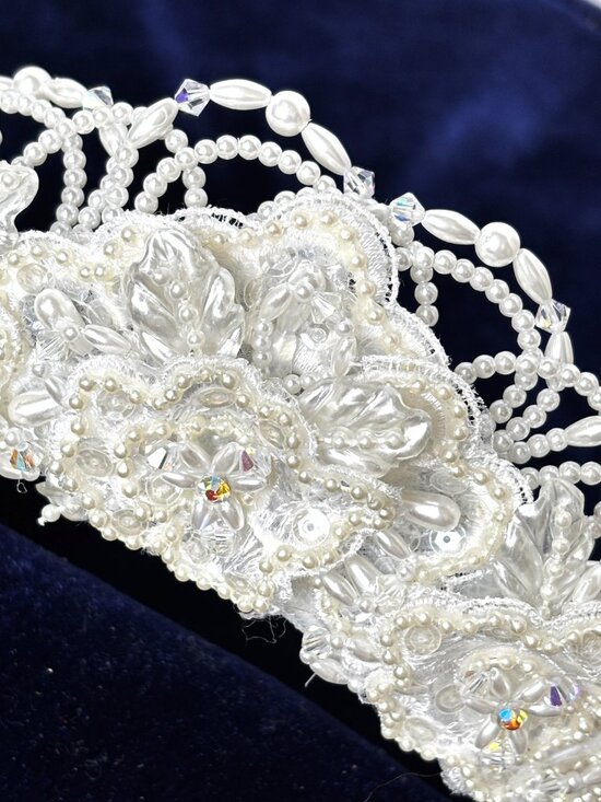 Bridal Beaded Floral White Crown Base Headband Frame EUC main image 9